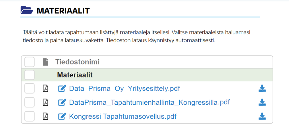 Jaa materiaalit tapahtumasovelluksessa