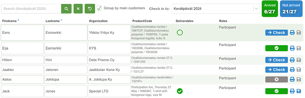 Merkitse läsnäolijat Kongressin Onsite-työkalulla